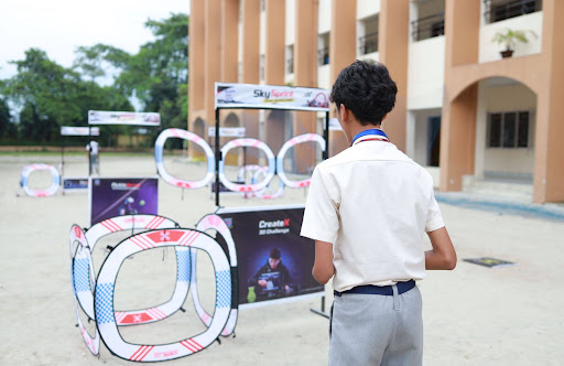 A student participates in the Sky Sprint Drone Race at Robolution 2026.