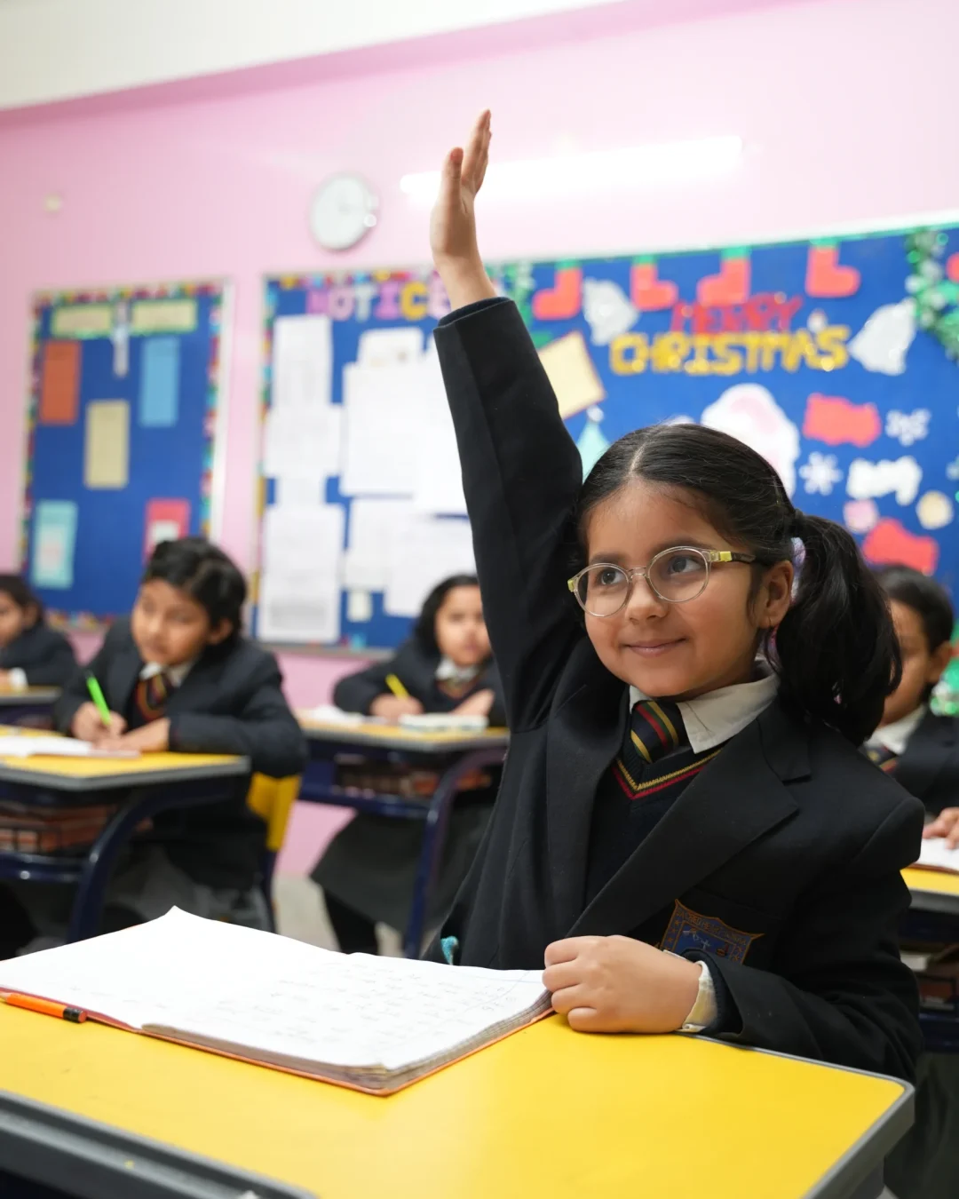 child/kid/student raising hand
